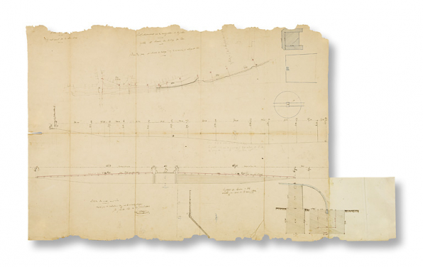 Plan des quais et chemin de halage dans la traversée du village de Lône. 1846. © Région Bourgogne-Franche-Comté, Inventaire du patrimoine