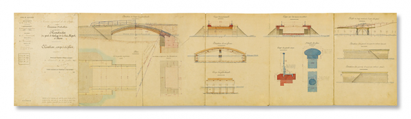 Reconstruction du pont de halage de la Raie Mignot à Seurre. Elévation, coupes et plan. 22 juillet 1887. © Région Bourgogne-Franche-Comté, Inventaire du patrimoine