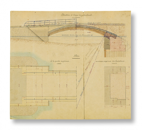 Reconstruction du pont de halage de la Raie Mignot à Seurre. [Détail du plan et de l'élévation et coupe longitudinale]. 22 juillet 1887. © Région Bourgogne-Franche-Comté, Inventaire du patrimoine