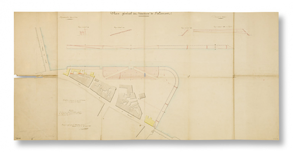 Plan général des travaux de St Laurent. Par Pretet (conducteur des Ponts et Chaussées). Dessin, 22 janvier 1845. © Région Bourgogne-Franche-Comté, Inventaire du patrimoine