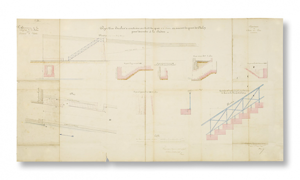 Projet d'un escalier à construire au droit du quai de la Poterne en amont du pont de Chalon pour descendre à la Saône. © Région Bourgogne-Franche-Comté, Inventaire du patrimoine