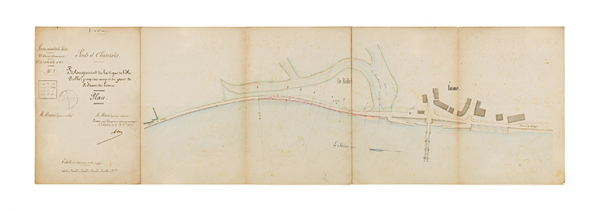 Plan du prolongement de la digue de l'île Rollet jusqu'en amont du pont de St Jean de Losne. 31 décembre 1852. © Région Bourgogne-Franche-Comté, Inventaire du patrimoine