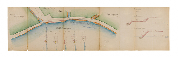 Construction d'un perré et d'une rampe d'abreuvoir à Jallanges. [Plan et profils]. 10 novembre 1859. © Région Bourgogne-Franche-Comté, Inventaire du patrimoine