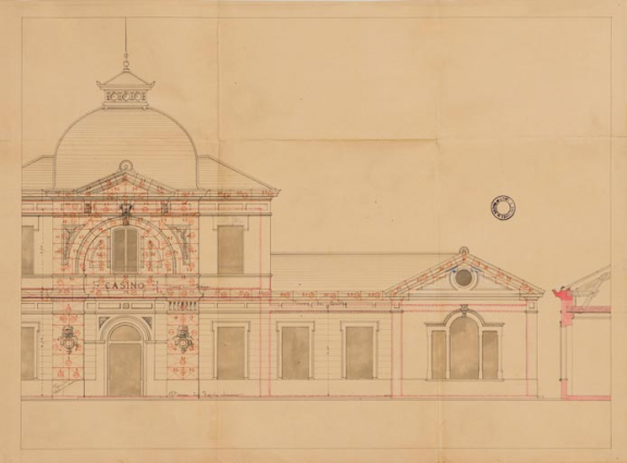 Projet de casino (1901) de l'architecte Jean-Marie Morin, façade principale (détail). © Région Bourgogne-Franche-Comté, Inventaire du patrimoine