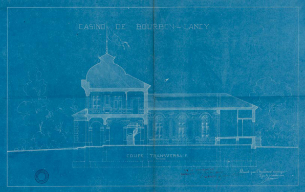 Projet de casino (1901) de l'architecte Jean-Marie Morin, coupe transversale. © Région Bourgogne-Franche-Comté, Inventaire du patrimoine