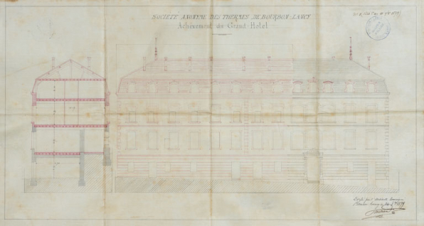 Projet d'achèvement du Grand Hôtel par Adrien Pinchard (1879). © Région Bourgogne-Franche-Comté, Inventaire du patrimoine
