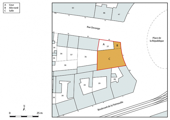 Plan-masse et de situation. Extrait du plan cadastral, 2021, section BN, 1/1 000 agrandi à 1/500. © Région Bourgogne-Franche-Comté, Inventaire du patrimoine