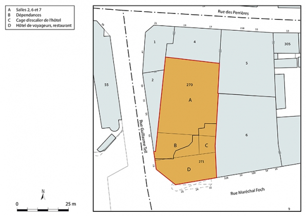 Plan-masse et de situation. Source : Direction générale des Finances Publiques - Cadastre ; mise à jour 2021, section EW, 1/1 000 agrandi à 1/500. © Région Bourgogne-Franche-Comté, Inventaire du patrimoine Plan-masse et de situation. Source : Direction générale des Finances Publiques - Cadastre ; mise à jour 2021, section EW, 1/1 000 agrandi à 1/500. © Région Bourgogne-Franche-Comté, Inventaire du patrimoine