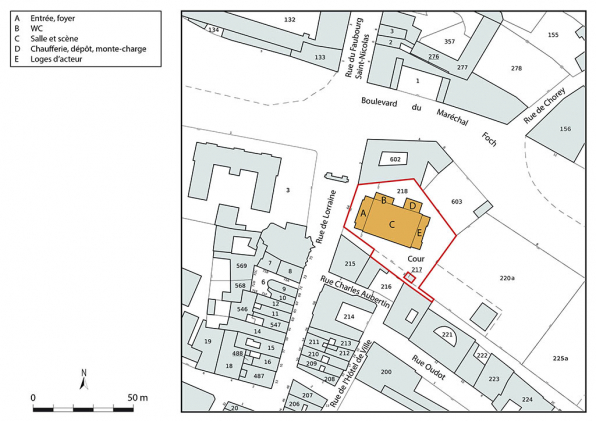 Plan-masse et de situation. Extrait du plan cadastral, 2021, section AC, 1/1 000. © Région Bourgogne-Franche-Comté, Inventaire du patrimoine