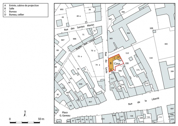 Plan-masse et de situation. Extrait du plan cadastral, 2021, section AE, 1/1 000. © Région Bourgogne-Franche-Comté, Inventaire du patrimoine