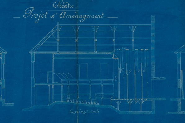 1721. Ville de Semur. Théâtre. Projet d’aménagement. [Détail :] Coupe longitudinale. S.d. [1903 ?]. © Région Bourgogne-Franche-Comté, Inventaire du patrimoine