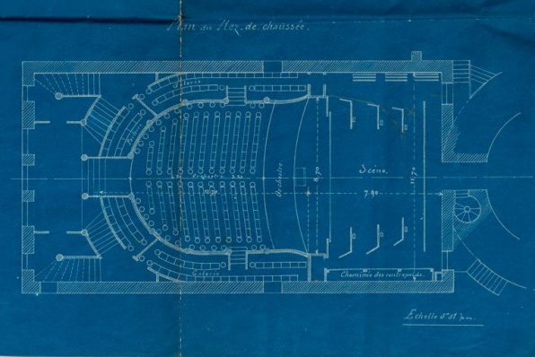 1721. Ville de Semur. Théâtre. Projet d’aménagement. [Détail :] Plan du rez-de-chaussée. S.d. [1903 ?]. © Région Bourgogne-Franche-Comté, Inventaire du patrimoine