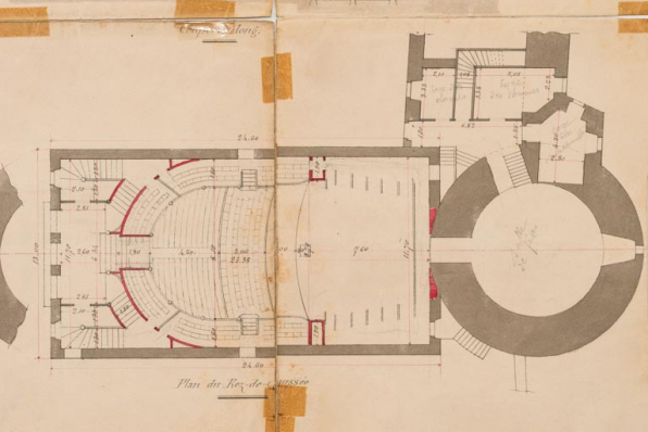 Théâtre de Semur. Projet de reconstruction. [Détail :] Plan du rez-de-chaussée. 10 mai 1902. © Région Bourgogne-Franche-Comté, Inventaire du patrimoine