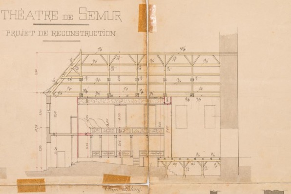 Théâtre de Semur. Projet de reconstruction. [Détail :] Coupe en long. 10 mai 1902. © Région Bourgogne-Franche-Comté, Inventaire du patrimoine