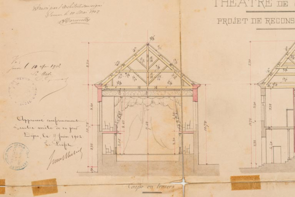 Théâtre de Semur. Projet de reconstruction. [Détail :] Coupe en travers. 10 mai 1902. © Région Bourgogne-Franche-Comté, Inventaire du patrimoine