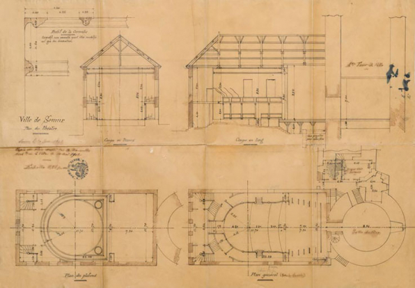 Ville de Semur. Plan du théâtre. 20 janvier 1903. Copie du plan dressé par M Marcorelles arch[itec]te de la Ville le 10 mai 1902. © Région Bourgogne-Franche-Comté, Inventaire du patrimoine