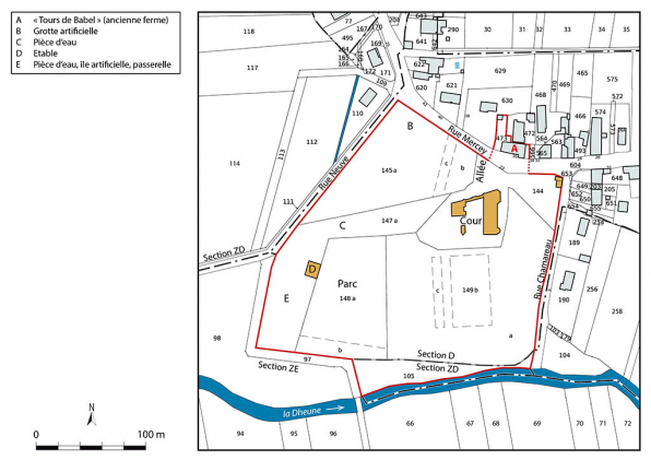 Plan de situation. Extrait du plan cadastral, 2021, section D, 1/1 1250 réduit à 1/2 000. © Région Bourgogne-Franche-Comté, Inventaire du patrimoine