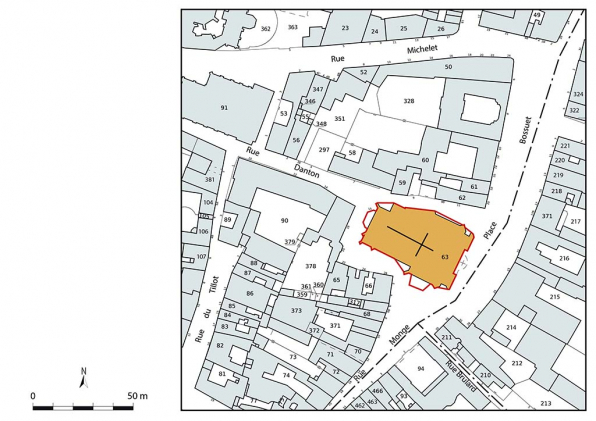 Plan-masse et de situation. Extrait du plan cadastral, 2021, section EV, 1/1 000. © Région Bourgogne-Franche-Comté, Inventaire du patrimoine