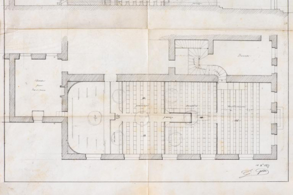 [Plan de la salle]. 13 décembre 1857. © Région Bourgogne-Franche-Comté, Inventaire du patrimoine