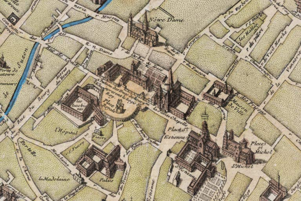 Nouveau plan de la ville [... par de Beaurain, montrant le couvent des jacobines, la place Royale, la Sainte-Chapelle et l'église Saint-Etienne]. 1767. © Région Bourgogne-Franche-Comté, Inventaire du patrimoine