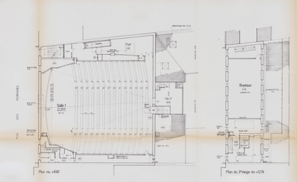 Cinémas Gaumont [...] Aménagement de 6 salles. Demande d’autorisation de travaux. Projet. 5. Plan des niveaux + 8.90 ; + 12.19 ; + 15.48) [détail]. 18 avril 1990. © Région Bourgogne-Franche-Comté, Inventaire du patrimoine