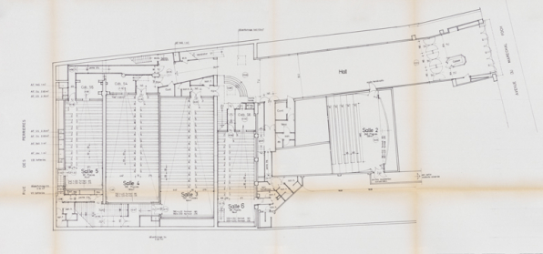 Cinémas Gaumont [...] Aménagement de 6 salles. Demande d’autorisation de travaux. Projet. 3. Plan du niveau hall (0.00). 18 avril 1990. © Région Bourgogne-Franche-Comté, Inventaire du patrimoine