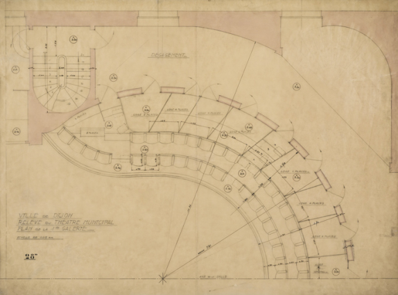 Ville de Dijon. Relevé du théâtre municipal. Plan de la 1ère galerie. 1933. © Région Bourgogne-Franche-Comté, Inventaire du patrimoine