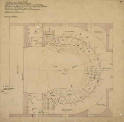 Ville de Dijon. Relevé du théâtre municipal. Plan du 1er étage de la salle. 17 mars 1933. © Région Bourgogne-Franche-Comté, Inventaire du patrimoine