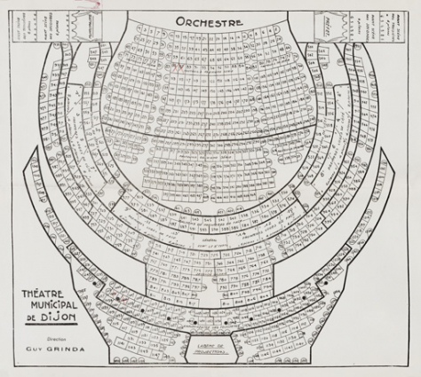 Théâtre municipal de Dijon [plan de repérage des places]. S.d. [1970 ?]. © Région Bourgogne-Franche-Comté, Inventaire du patrimoine