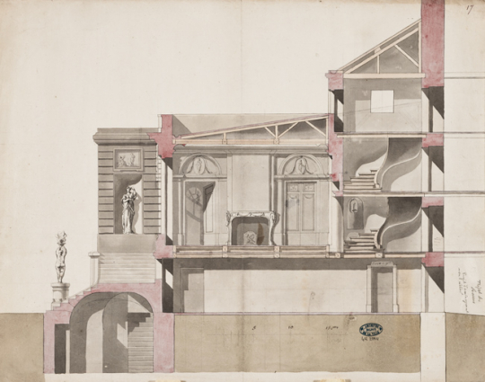 [Tripot des Barres ou ancienne Comédie. Projet de corps d'entrée (non réalisé) : coupe partielle]. S.d. [décennie 1770 ?]. © Région Bourgogne-Franche-Comté, Inventaire du patrimoine