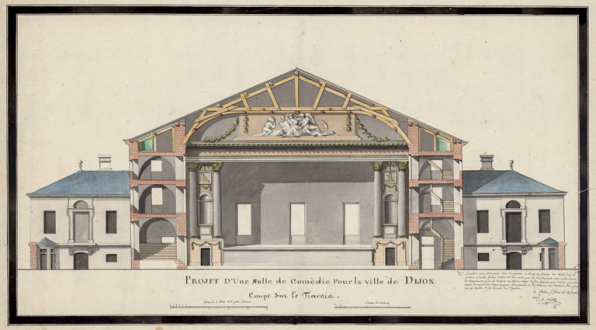 Projet d'une salle de Comédie pour la ville de Dijon. Coupe sur le travers [par E. Cailliet]. 12 janvier 1807. © Région Bourgogne-Franche-Comté, Inventaire du patrimoine