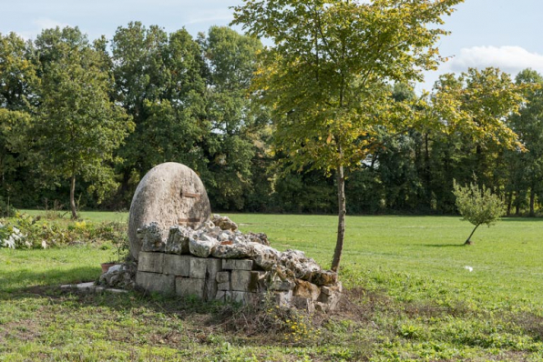 Parc : base d'une tour, posée de champ. © Région Bourgogne-Franche-Comté, Inventaire du patrimoine