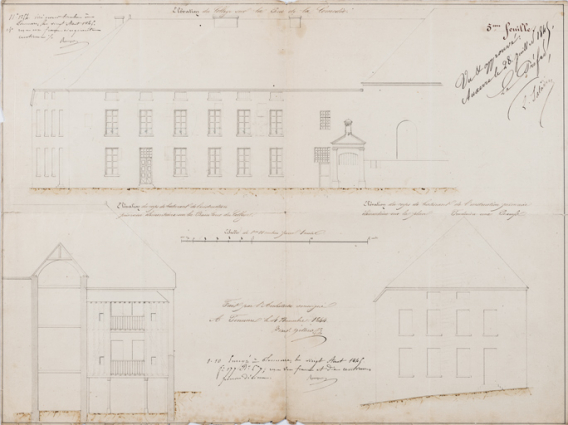 5ème feuille. Elévation du collège sur la rue de la Comédie. 1844. © Région Bourgogne-Franche-Comté, Inventaire du patrimoine