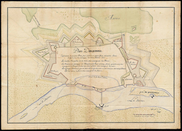 Plan d'Auxonne par le comte d'Aspremont sur l'état d'avancement des ouvrages. 1677. © Service historique de la Défense