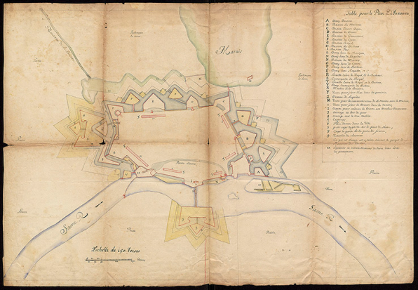 Plan d'Auxonne relatif à l'instruction de [monsieur] Vauban en 1679. © Service historique de la Défense