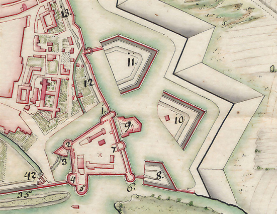 Plan de la ville et du château d'Auxonne [détail de la demi-lune]. 1714. © Service historique de la Défense