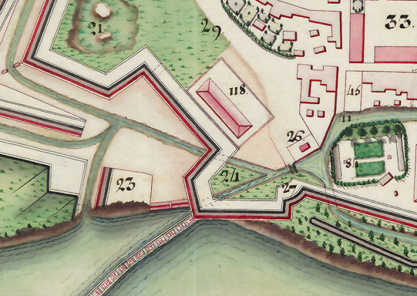 Plan de la ville et château d'Auxonne [détail du bastion du Béchaux]. 1781. © Service historique de la Défense