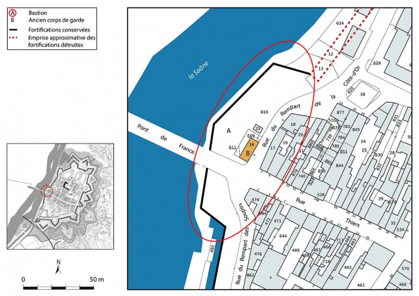 Plan-masse et de situation. Extrait du plan cadastral, 2023, 1/1 000. © Région Bourgogne-Franche-Comté, Inventaire du patrimoine