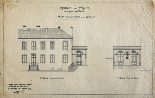 Façade sur la cour, projet d'extension (9 avril 1907). © Région Bourgogne-Franche-Comté, Inventaire du patrimoine