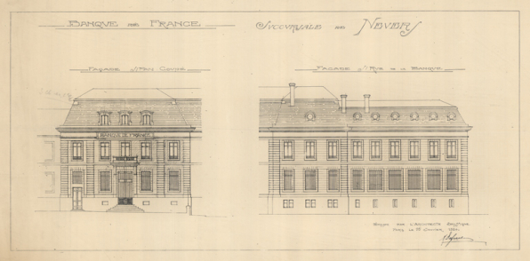 Façade sur la rue, projet d'extension (15 janvier 1924). © Archives historiques de la Banque de France, Paris