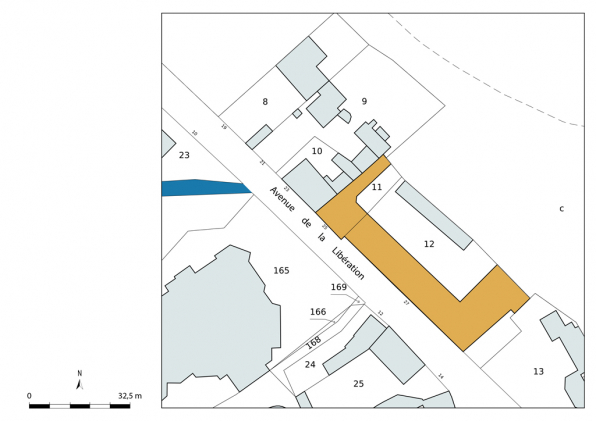 Plan-masse et de situation, extrait du plan cadastral (2023). © Région Bourgogne-Franche-Comté, Inventaire du patrimoine
