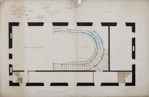 Construction de la salle de spectacle. Plan du 1er étage. 1832. © Région Bourgogne-Franche-Comté, Inventaire du patrimoine