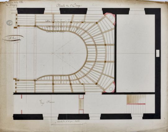 Construction de la salle de spectacle. Détail du 1er étage. Pour le charpentier. 1832. © Région Bourgogne-Franche-Comté, Inventaire du patrimoine