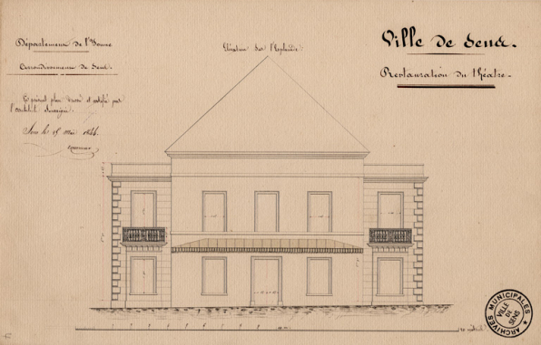 Restauration du théâtre. Elévation sur l'esplanade [projet]. 1844. © Région Bourgogne-Franche-Comté, Inventaire du patrimoine