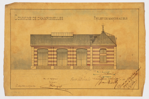 Commune de Champignelles. Projet de marché au blé. Face latérale. 17 avril 1883. © Région Bourgogne-Franche-Comté, Inventaire du patrimoine