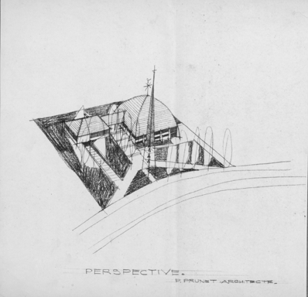 Dessin en perspective, 1958. © Région Bourgogne-Franche-Comté, Inventaire du patrimoine