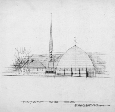 Dessin de la façade, 1958.  © Région Bourgogne-Franche-Comté, Inventaire du patrimoine