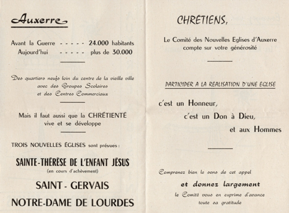 Dépliant publicitaire d'appel aux dons, verso, 1959.  © Région Bourgogne-Franche-Comté, Inventaire du patrimoine