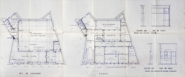 Bourse du Travail. Projet d’aménagement des salles. Plan étage-rez de chau[ssée]. 1969. © Région Bourgogne-Franche-Comté, Inventaire du patrimoine
