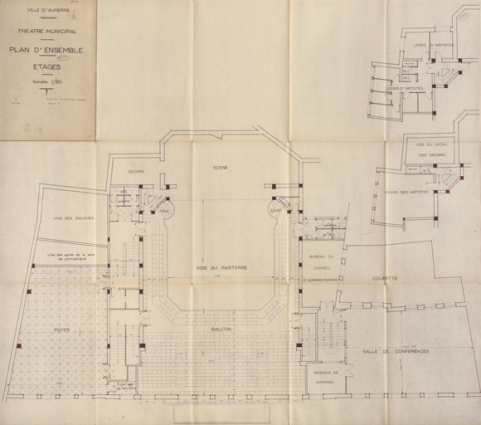 Ville d’Auxerre. Théâtre municipal [plans]. Etages. S.d. [1952 ?]. © Région Bourgogne-Franche-Comté, Inventaire du patrimoine